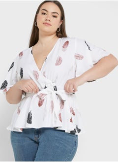 Buy Printed Tie Waist Blouse in UAE