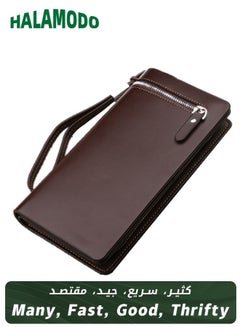 Buy Fashionable Business Long Wallet, Men's Zipper Clutch, Leather Simple Card Holder in Saudi Arabia