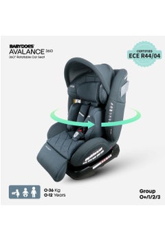 Buy AVALANCE 360 - All-In-One Car Seat With 360° Rotation, 5-Point Safety Harness, Isofix And Top Tether, 0-12 Years (Up To 36 Kg) - Grey in UAE