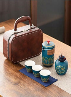 Buy Travel ceramic teapot set teapot tea cup set with teapot tea canister 3 cups and carrying bag, all in one kung fu tea set for office, business, outdoor and home use in Saudi Arabia