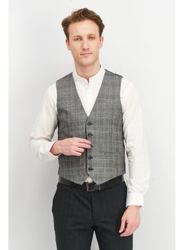 اشتري Men Regular Fit Plaid Michael Vest, Grey/Black في الامارات