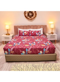 اشتري Status Contract -2024 Cotton Rich Double Bedsheet With 2 Pillow Covers For Bed Room, Home, Hotel-120 Gsm (Maroon Leaves) في الامارات