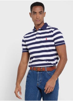 Buy Custom Slim Fit Striped Mesh Polo Shirt in Saudi Arabia