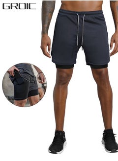 Buy Mens Running Shorts，Quick Dry Workout Running Shorts for Men，2-in-1 Stealth Shorts，Gym Yoga Outdoor Sports Shorts with Pockets-XXL in Saudi Arabia