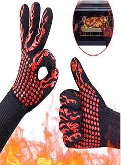 Buy Kitchen Fireproof Gloves Heat Resistant Thick Silicone Cooking Baking Barbecue Oven Gloves BBQ Grill Mittens Dropshipping in UAE