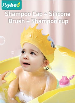 Buy 3PCS Baby Silicone Adjustable Shower Cap + Infant Bath Washing Hair Shampoo Cup + Toddler Hairs Scalp Massager Shampooing Brush, Adjustable Bathing Tool Set for Toddler Children Kids in Saudi Arabia