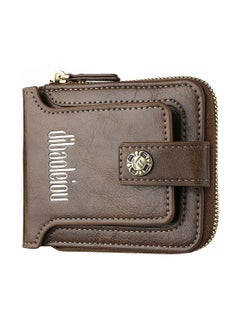 Buy Large Capacity Vintage Wallet Men's Wallet Horizontal Short Zipper Coin Purse Boy Brown in UAE