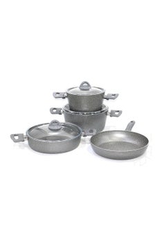 Buy Granite engraved aluminum cookware pots and pans set, with a modern design, of 7 pieces in Saudi Arabia