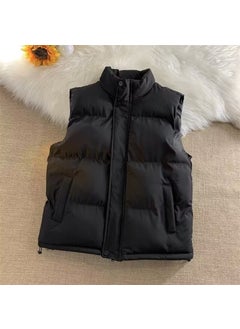 Buy Autumn Cotton Stand Collar Vest Men Solid Casual Youth Sleeveless Jacket Black in UAE