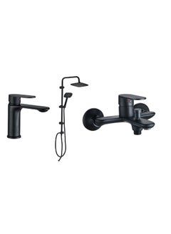 Buy Milano Manila Collection 3 In 1 Matt Black (Basin +Bath+Shower Column) | Brass Complete Set | Shower Kit Set For Bathroom Toilet Washroom - Matt Black in UAE