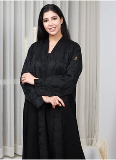 Buy Black abaya with floral fabric inserts on the sleeves, front and back in Saudi Arabia