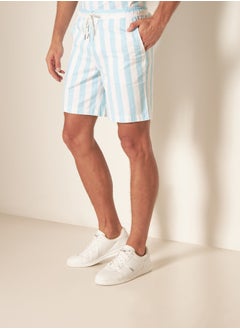 Buy Lee Cooper Striped Regular Fit Shorts with Drawstring Closure and Pockets in Saudi Arabia