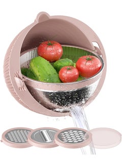 اشتري 4-1 Colander with Mixing Bowl Set, Tazweeq Strainers for Kitchen, Food Strainers and Colanders, Pasta Strainer, Rice Strainer, Fruit Cleaner, Veggie Wash, Salad Spinner,Home Essentials (Pink) في السعودية