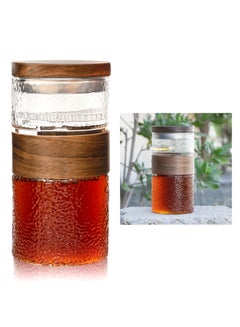 Buy Tea and Herbal Glass Cup Wood Holder and Lid 350ml For tea and coffee lovers in Saudi Arabia