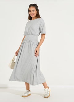 Buy Solid Gathered Detail A-Line Midi Dress in Saudi Arabia