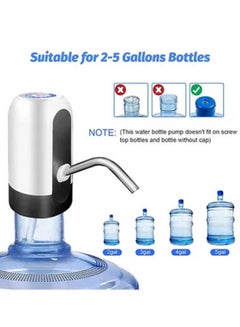 Buy 5 Gallon Water Bottle Pump, USB Charging Portable Electric Water Pump for for for 2-5 Gallon Jugs USB Charging Portable Water Dispenser for Office Home Camping Kitchen and etc. White in UAE