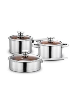 اشتري 3-Piece Stainless Steel Thickened Pot Set, 18cm Soup Pot, 22cm Milk Pot, 26cm Frying Pan في السعودية