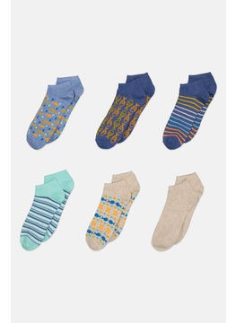 Buy Men 6 Pairs Allover Print Low Socks, Blue Combo in UAE