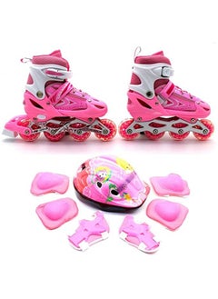 اشتري Skate Shoes for Boys and Girls Inline Skates Adjustable Size Roller Skates with Flashing Wheels for Children Including Protective Gear Pink Colour في الامارات