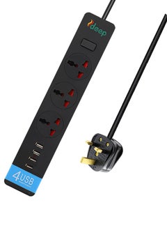Buy Surge Protector Power Strip with USB, Ultra Thin Flat Plug 6.5ft Extension Cord 2500W, 4 USB , 3 AC Surge Protection Wall Mount for Home Office Dorm Room, Black in UAE