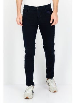 Buy Men Regular Fit Solid Stretchable Denim Jeans, Navy Blue in Saudi Arabia