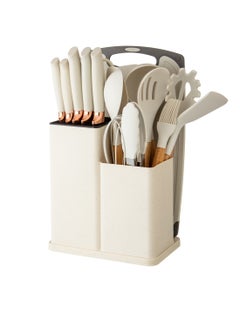 اشتري مجموعة ادوات المطبخ من السيليكون وسكاكين من الغرانيت مكون من 19 قطعة بيج في السعودية
