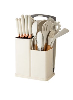 Buy 19-Piece Silicone Kitchen Utensils and Granite Knives Set Beige in Saudi Arabia