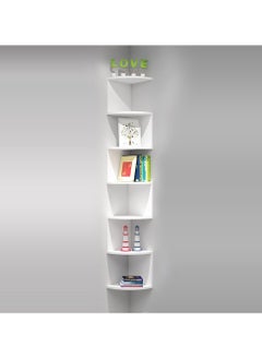 Buy Corner Shelf Wall Mounted, 7 Tier Zigzag Wall Mounted Wood Halter Floating Shelves for Home Office Storage and Decor Display (White) in UAE