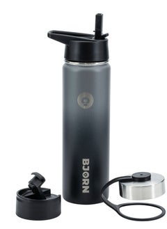 اشتري Bjorn Sports Water Bottle - 3 Lids, Leak Proof, Vacuum Insulated Stainless Steel, Double Walled, Thermo Mug, Metal Canteen for Fitness, Gym, Exercise, Camping, Office - Smokey Grey 650ml في الامارات