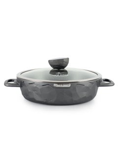 Buy Non Stick Stock Shallow Pot - Aluminum Soup Shallow Pot with T.Glass Lid - 100% PFOA and PTFE Free in UAE