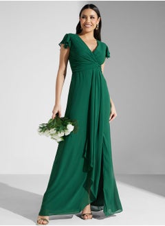 Buy Surplice Neck Flared Sleeve Tiered Dress in UAE