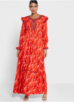 Buy Embroidered Ruffle Sleeve Jalabiya in UAE