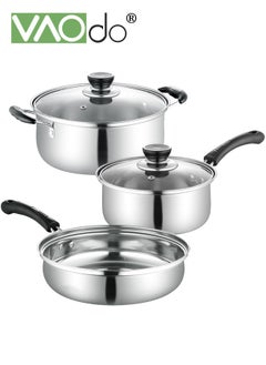 Buy 3PCS Pots and Pans Set Stock pots Milk Pots and Saucepans with Lids  Thickened Stainless Steel Material Cookware Set in UAE