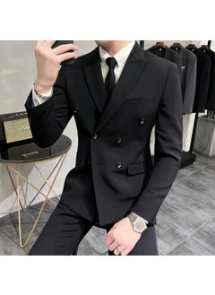 اشتري 2024 Korean Slim Fit Youth Suit Set for Men Black [suit white shirt]] في الامارات