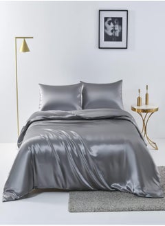 Buy 4pcs Single Size Luxury Solid Color Satin Duvet Cover Set Skin-friendly And Comfortable, Soft And Smooth For Bedroom And Living Room 160x210 cm in UAE