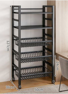 Buy Floor-standing storage rack with wheels Storage rack Shelf Bookshelf Vegetable Storage Basket Suitable for Kitchen Home Garage 127x50x36cm in UAE