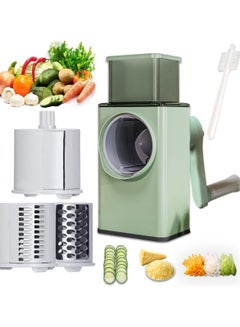 Buy Manual Rotary Cheese Grater Shredder with Wider Hopper 3 Interchangeable Blades Round Mandolin Drum Slicer Julienne Grinder for Cheese, Vegetables, Potatoes and Nuts in UAE