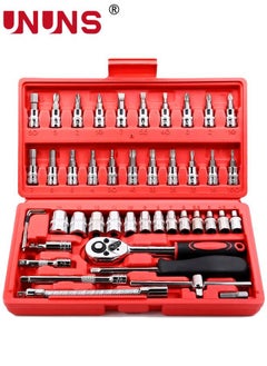 اشتري 46Pcs Socket Wrench Set Ratchet Sets Mechanic Tools Kit Sockets Set with Compact Storage Case Mechanic Tool Kits for Automotive Repair & Household في الامارات