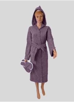 Buy Luxurious Egyptian cotton bathrobe in purple, suitable for men and women, comes with a cape, slippers, and a waist belt Available in sizes to suit everyone. in Saudi Arabia