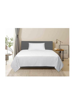 Buy 2 Piece Premium 300TC Cotton White Striped Bedsheet Set,1 Flat Single BedSheet(147x240cm) and 1 Pillowcases (48x74cm)Soft,Breathable and Comfort Cotton Suitable for All Seasons. in UAE