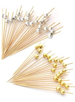 Buy 200pcs Bamboo Sticks for Cocktail Picks Food Picks Sandwich Fruit Toothpicks Cocktail Picks for Party Appetizer Drink Martini Food Supplies Birthday Cake Party Snack Decorative gold silver pearl in UAE