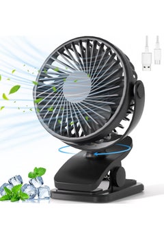 Buy Portable Clip on Fan, 360° Rotate Battery Operated Stroller Fan, 3 Speed Quiet Mini Personal Desk Fan, USB Rechargeable Clooing Fan,Black in Saudi Arabia