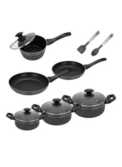 Buy Auroware 12 Pcs Non Stick Kitchen Cookware Set Frying pan Casserole with Lid Sauce pan Kitchen Utensils Dishwasher Safe Strong and Durable Long lasting frypan in UAE