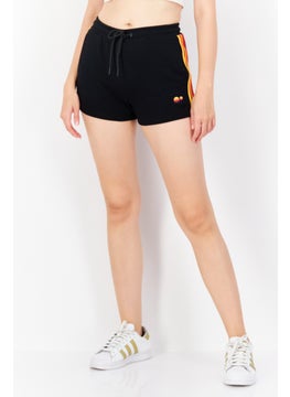 اشتري Women Embroidered Logo Drawstring Basic Short, Black في الامارات