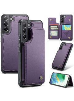 Buy Wallet Case for Samsung Galaxy S21 FE, Premium Handmade Durable PU Leather Slim Shockproof Case with [Double Magnetic Clasp] [Card Holder] [Kickstand] [RFID Blocking] (Purple) in Egypt