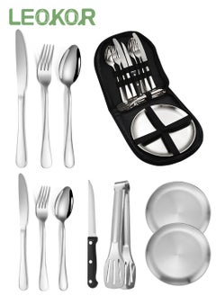 Buy 10-piece Camping Silverware Kit With Portable Storage Bag 2 Person Stainless Steel Dinnerware Set For Camp Kitchen BBQ in Saudi Arabia