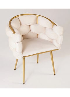 اشتري Makeup Vanity Chair Modern Dining Chair Stool with Backrest Gold Metal Legs and Elegant Tufted Back في الامارات