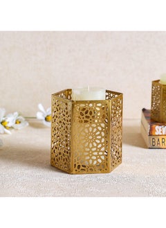 Buy Aliena Votive Holder Decorative Candle Stand Candle Stick Home Decoration Candle Holders For Prayer Room Dining Room Candle Light Dinners 14.5x14.5x14 cm Gold in UAE