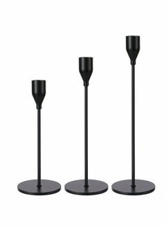 اشتري 3 Pcs Matte Black Candle Holders for Taper Candles, Decorative Candlestick Holder for Wedding, Dinning, Party, Fits 3/4 inch Thick Candle&Led Candles (Metal Candle Stand) في السعودية