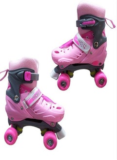 Buy Adjustable Roller Skate Shoes 2-Rows 4-Wheels, Pink/White, Size medium 35-38 in Egypt